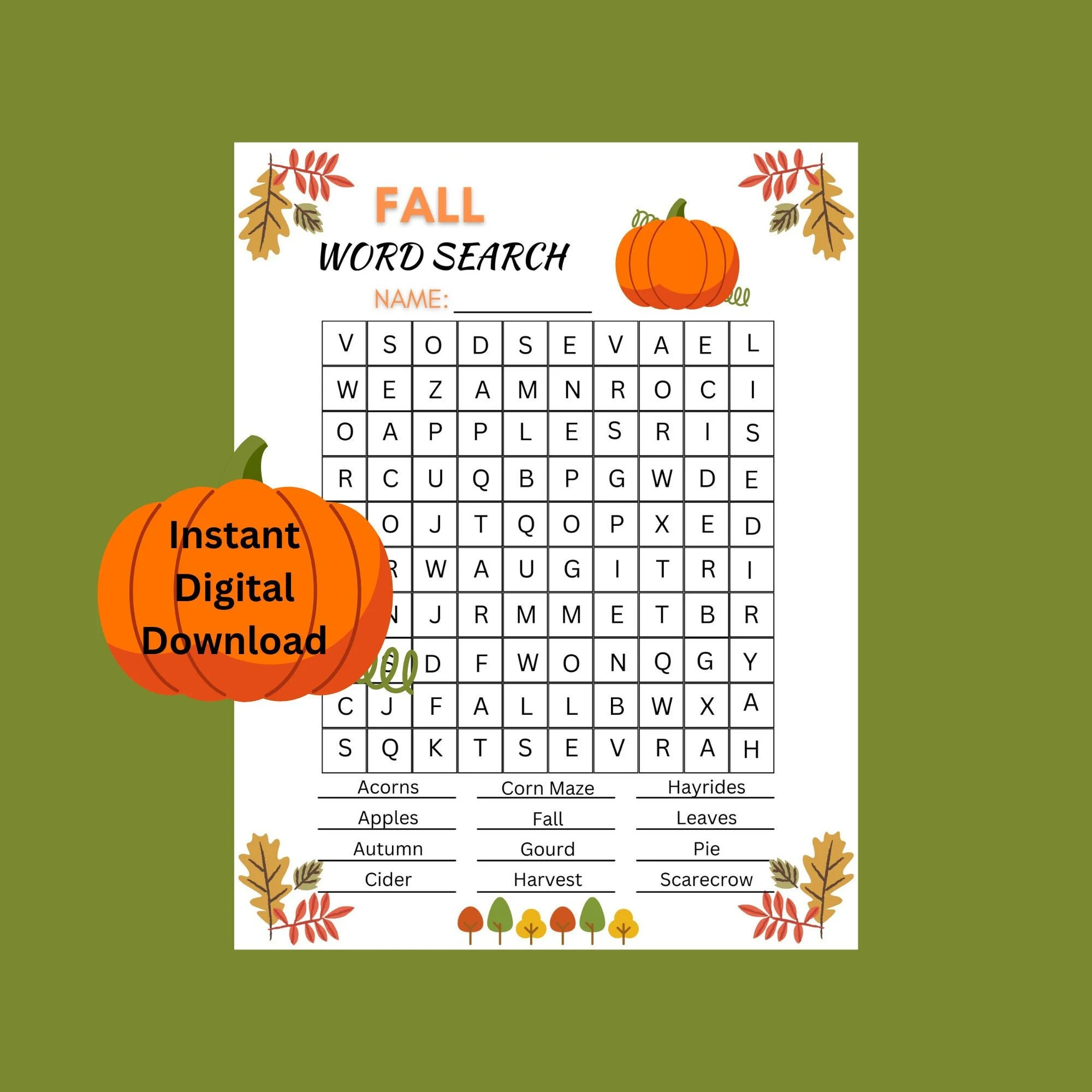 Fall Word Search Printable For Kids