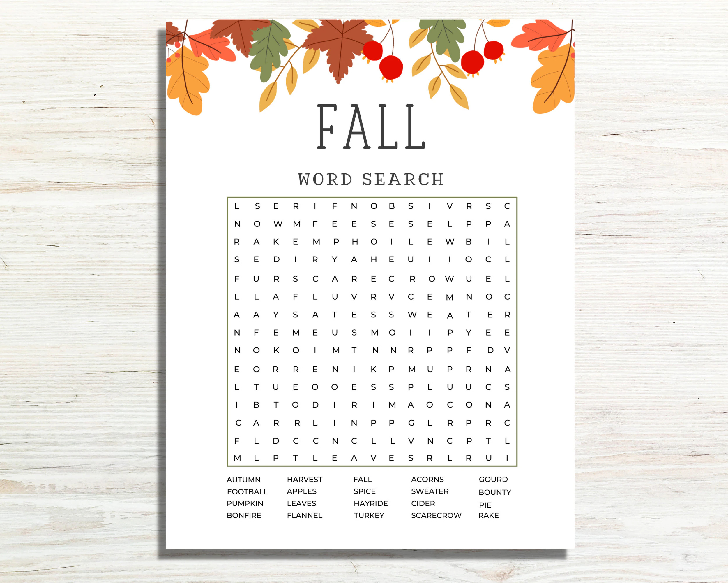 fall word search printable autumn word search printable fall game card fall activity for kids and adults classroom word find game etsy uk
