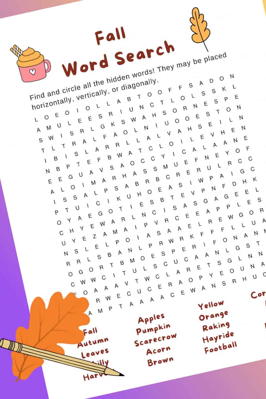 fall word search printable the best kids crafts and activities