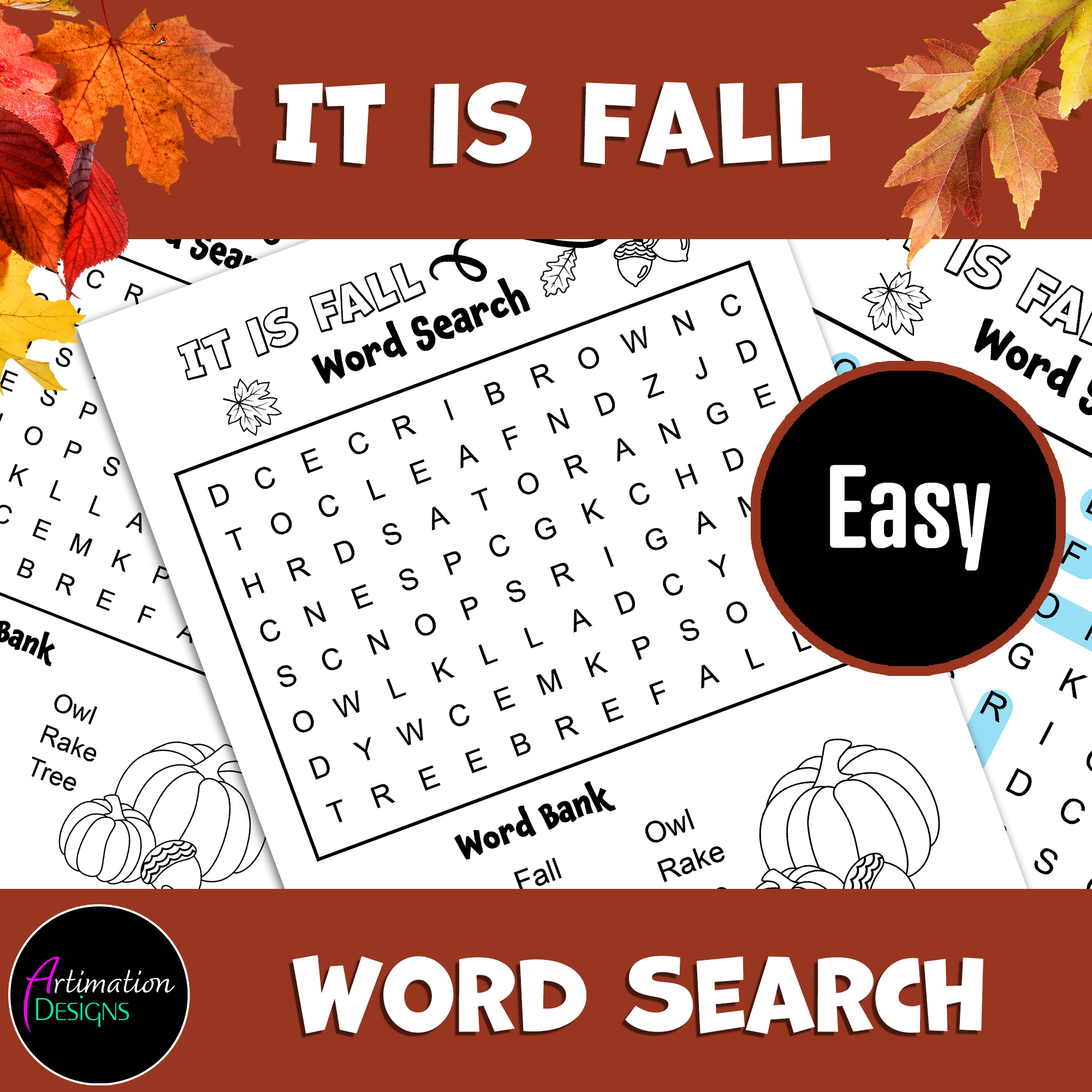 fall word search puzzle easy lower primary word game activity made by teachers