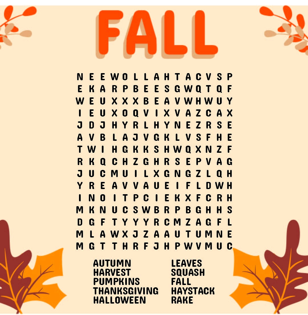 Free Printable Fall Word Search