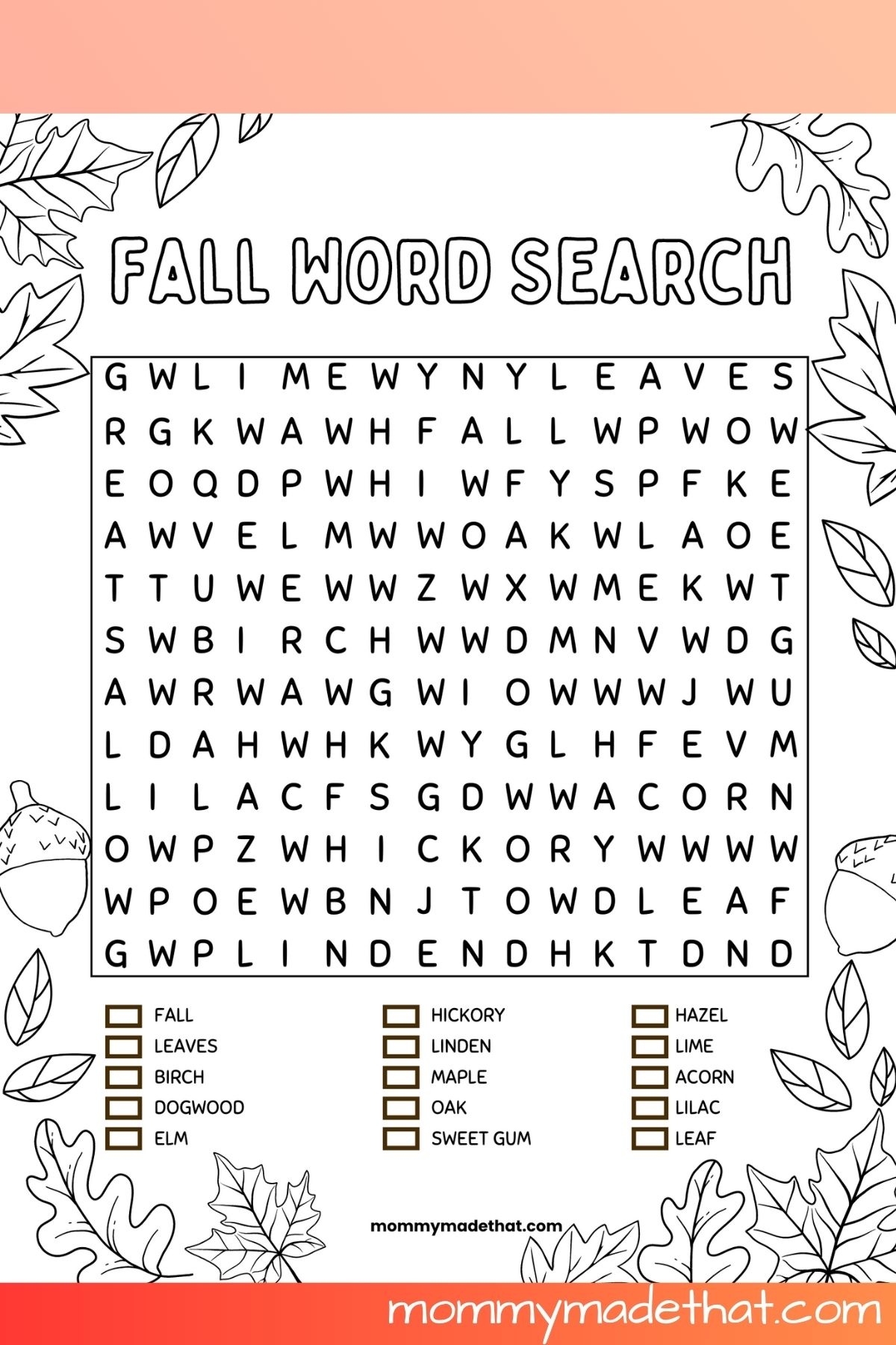 fall wordsearch