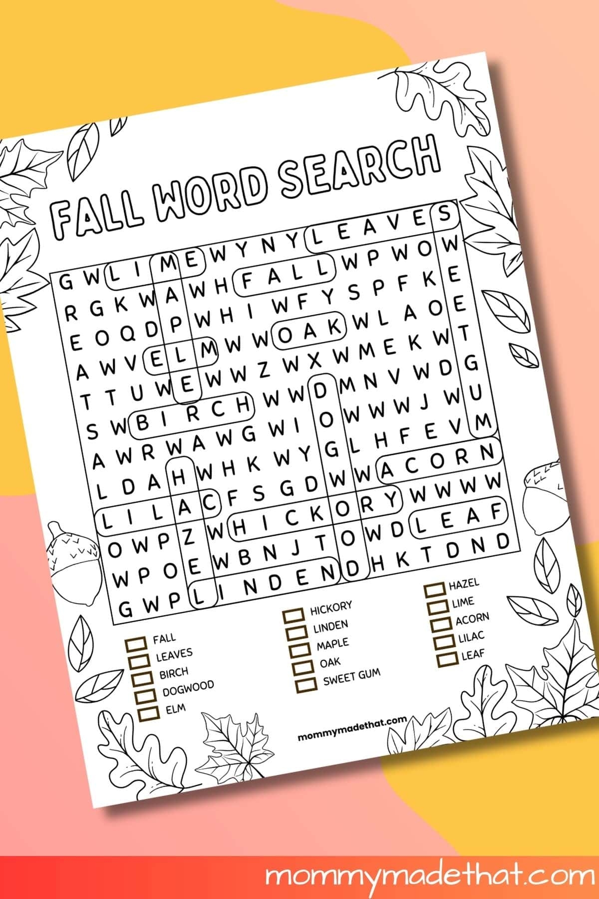 fall wordsearch