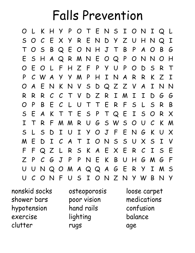 Falls Prevention Word Search WordMint