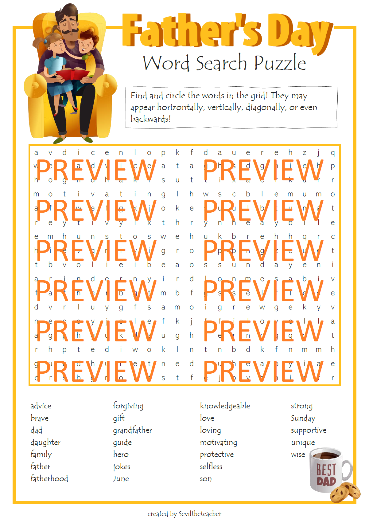 Father s Day Vocabulary Word Search Puzzle Teaching Resources