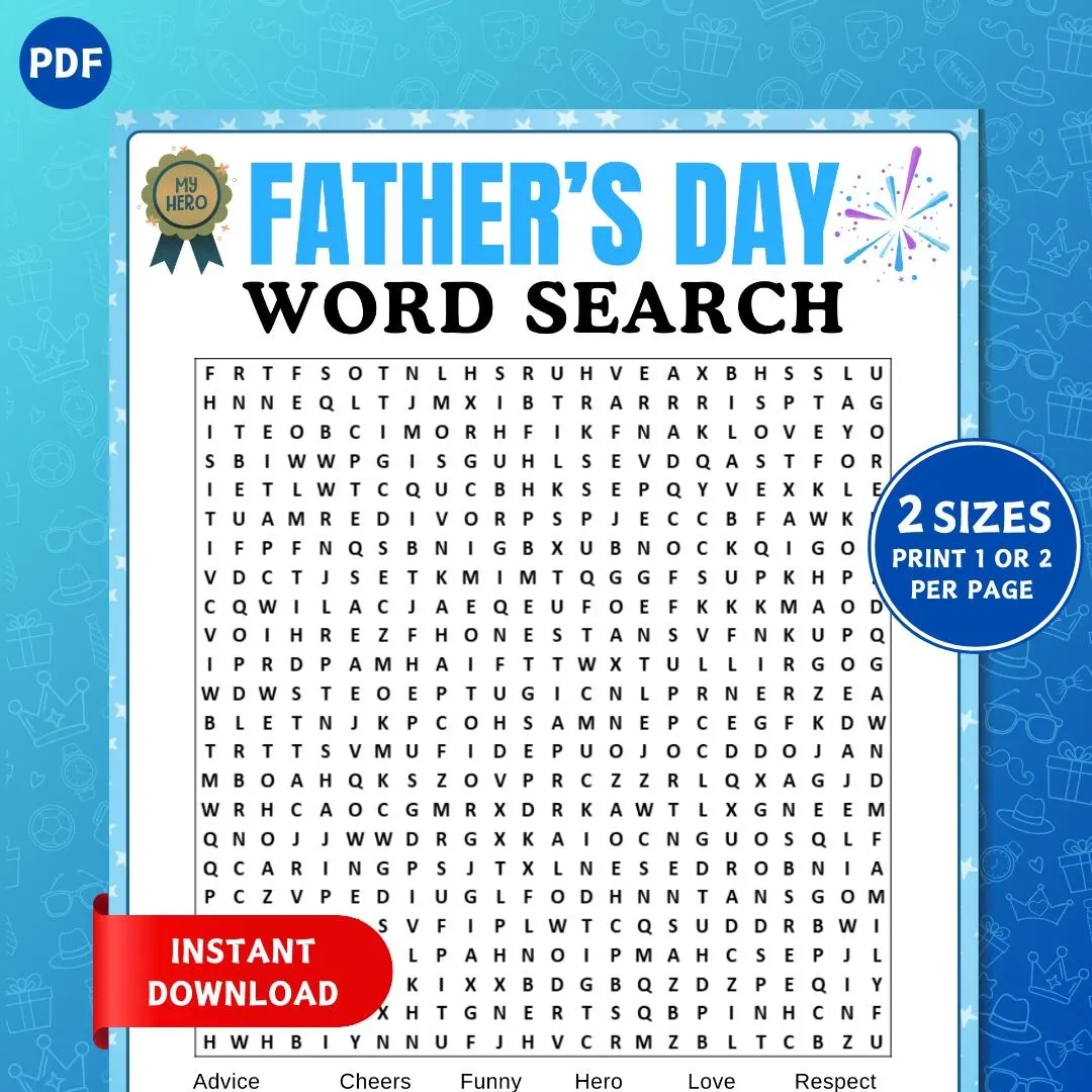 Father s Day Word Search Game Printable Fathers Day Party Game Word Search Puzzle For Kids And Adults Family Games Fathers Day Worksheet Etsy