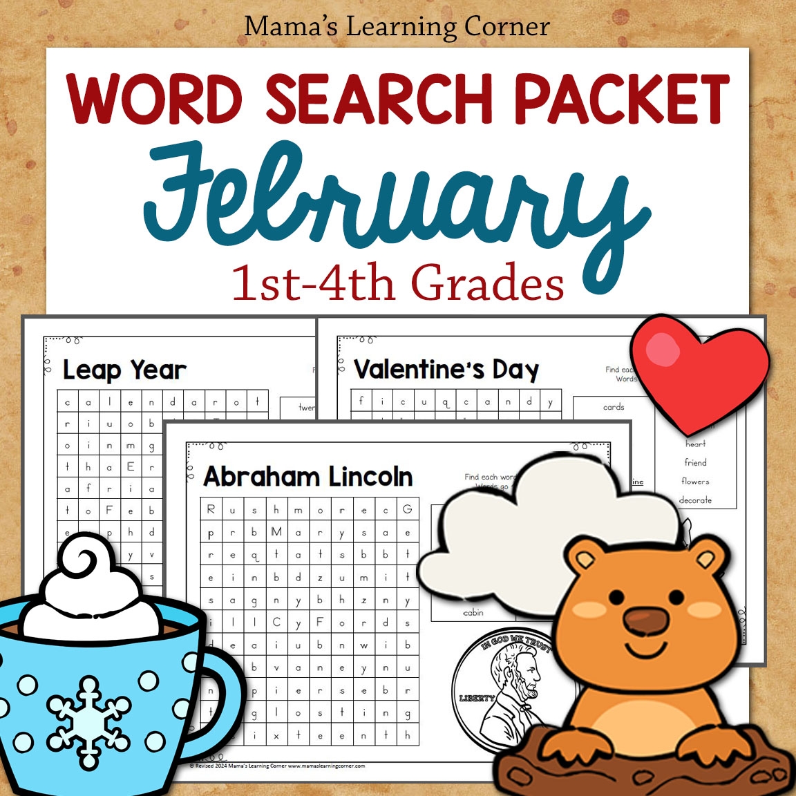 February Word Search Puzzle Packet Mamas Learning Corner