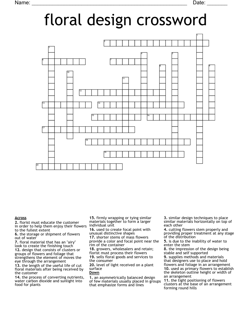 Floral Design Word Search