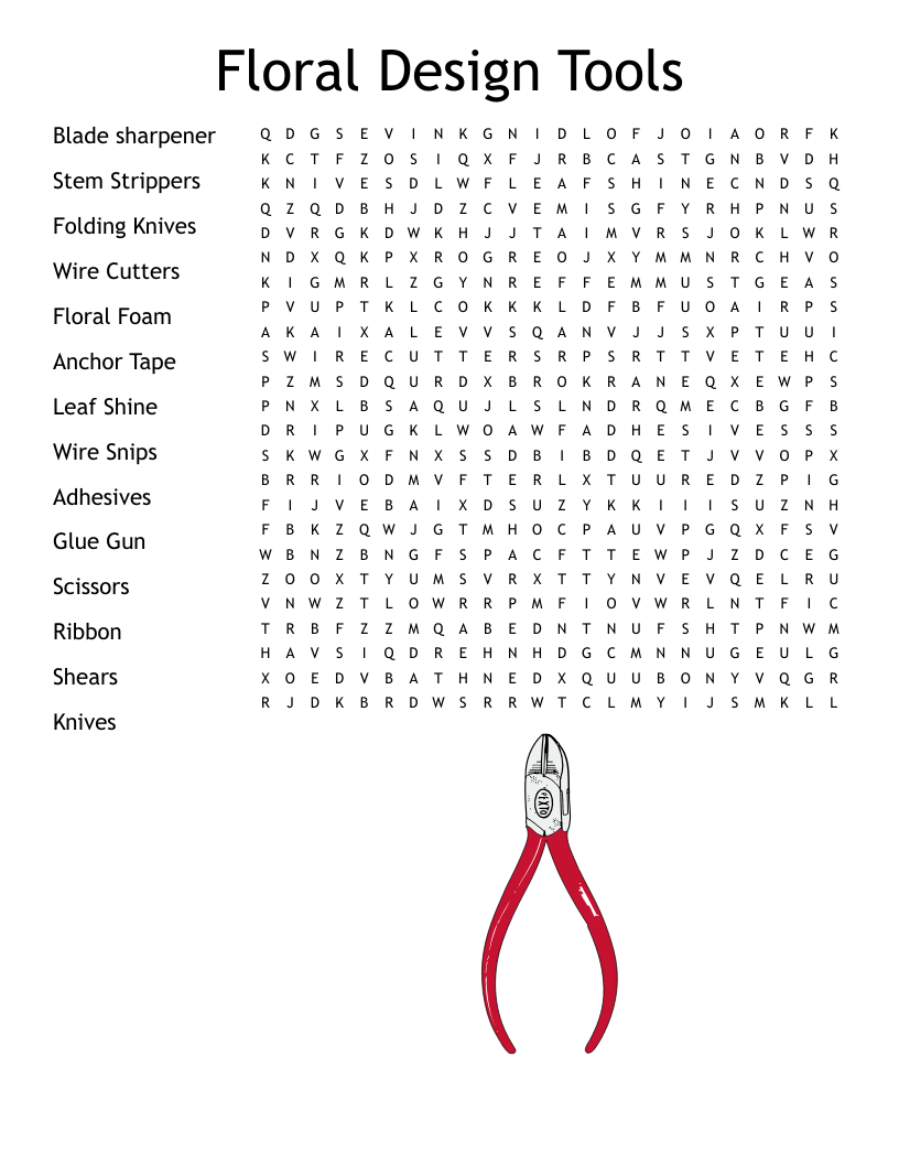 Floral Design Tools Word Search WordMint