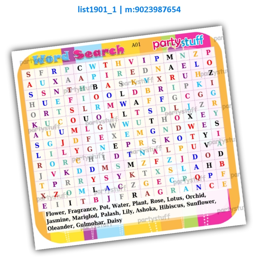 Floral Word Search Printed Paper Games Design