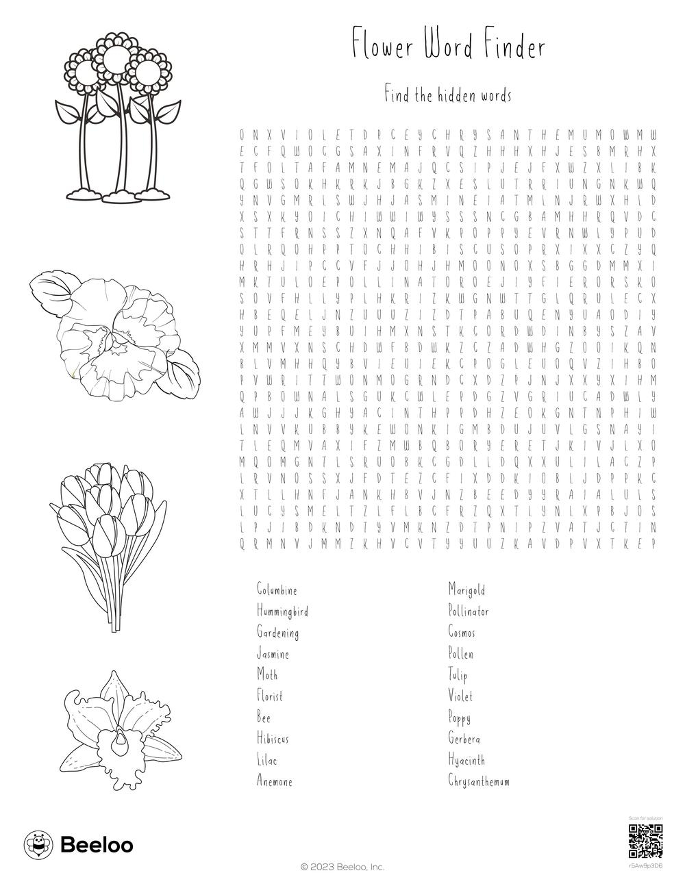 Flower Word Search Printable Free
