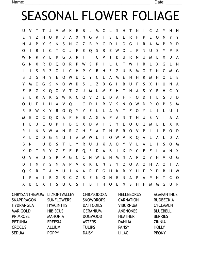 Flowers Word Search WordMint