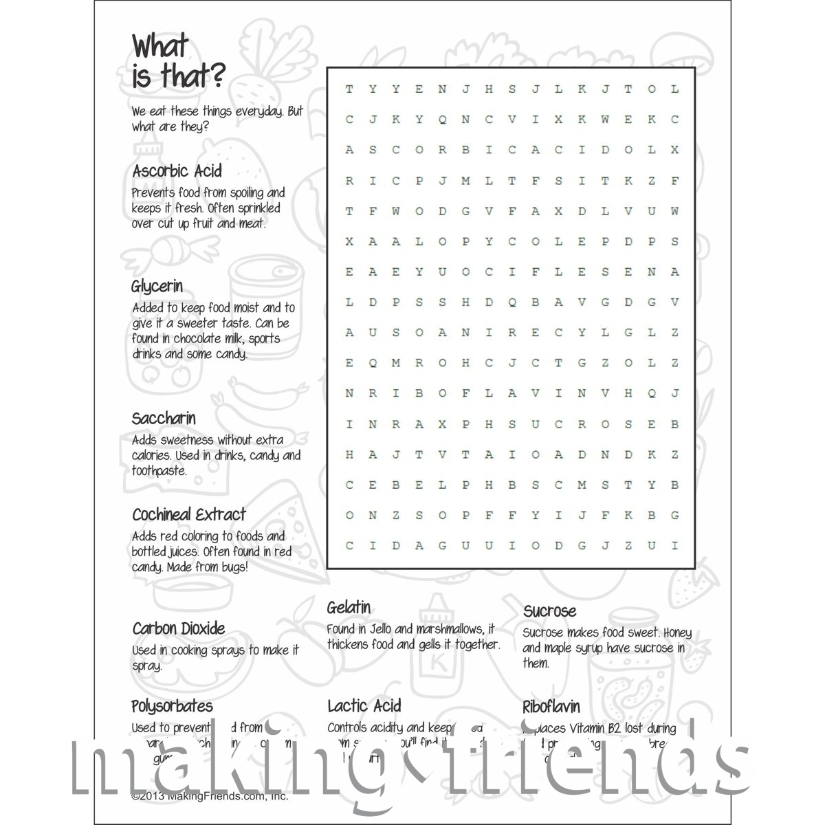 Food Label Ingredients Wordsearch MakingFriends