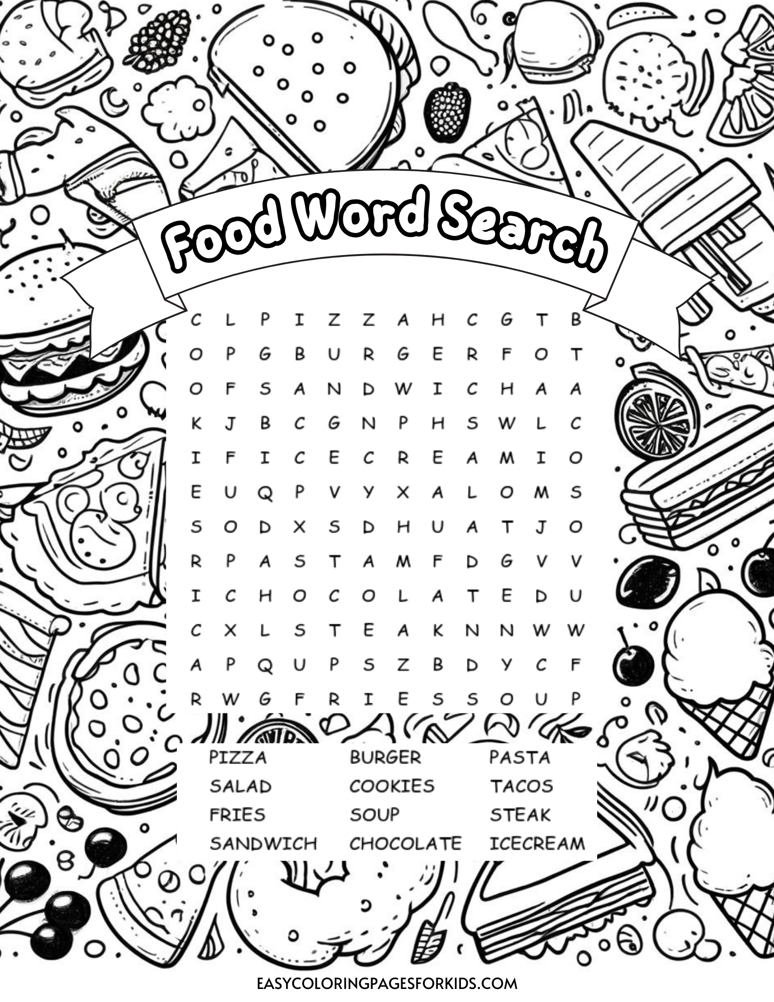 Food Word Search Printable Pdf
