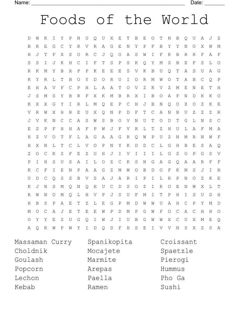 Foods Of The World Word Search WordMint Foods Of The World Word Search WordMint