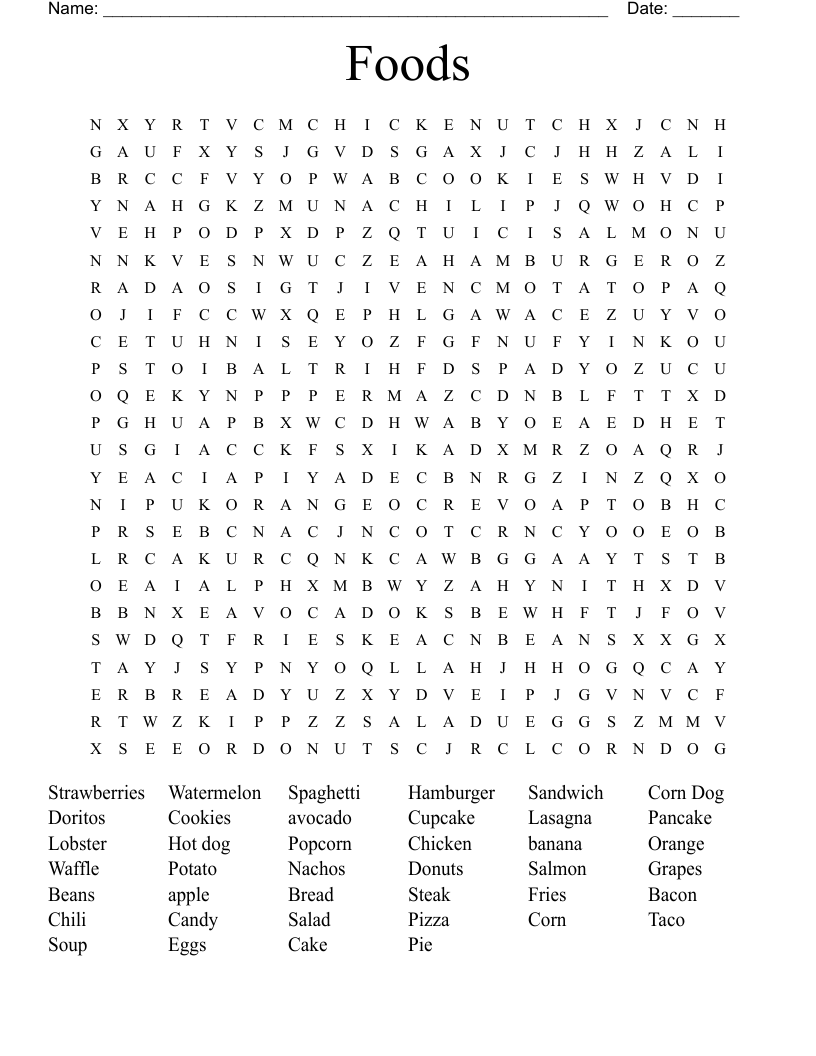 Foods Word Search WordMint