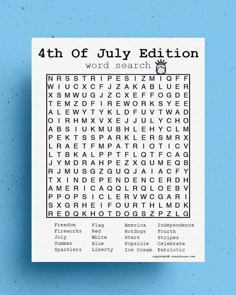 Free 4th Of July Word Search Printable Game Sheets Crazy Laura