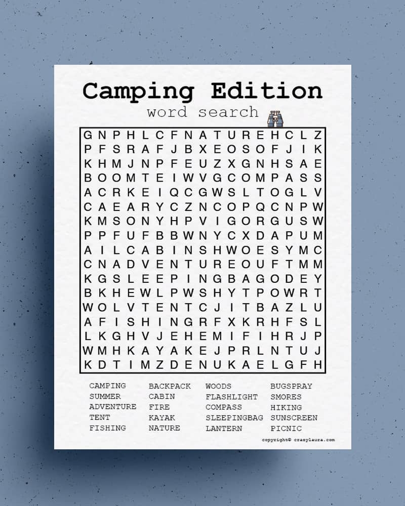 free camping word search printable game sheets crazy laura