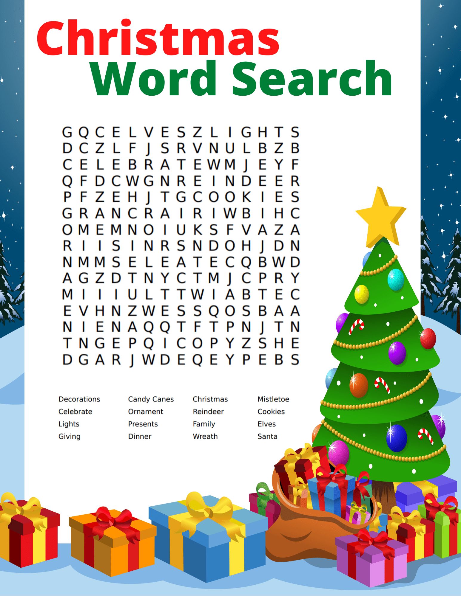 free christmas word search printable for kids and adults