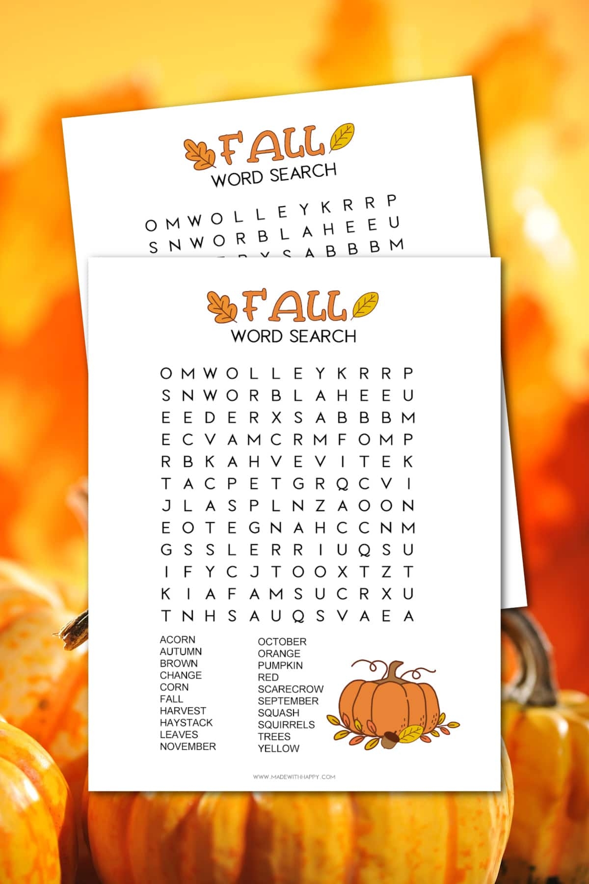 free fall word search printable for kids made with happy