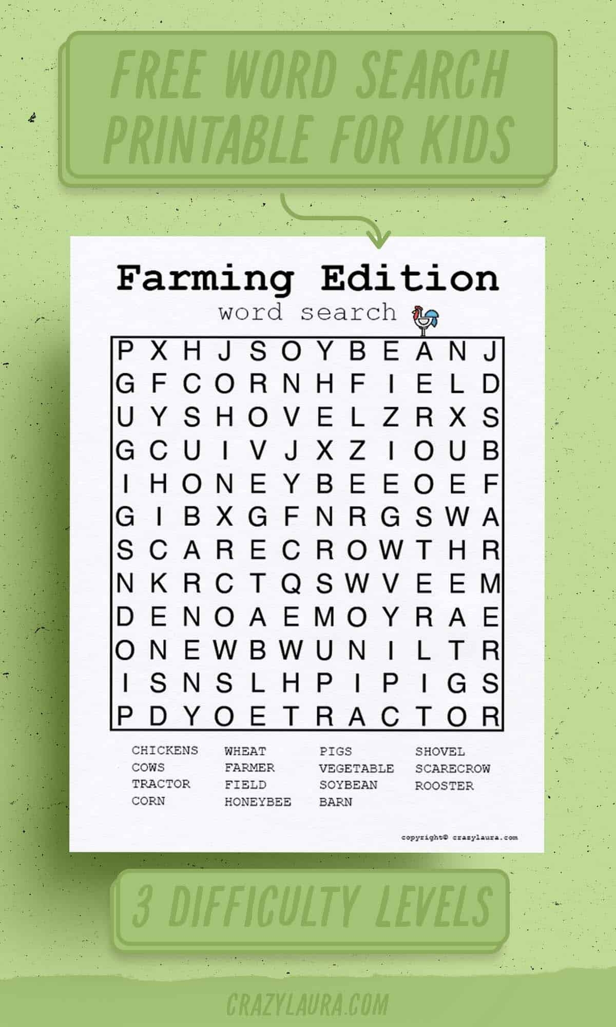Free Farming Word Search Printable Game Sheets Crazy Laura