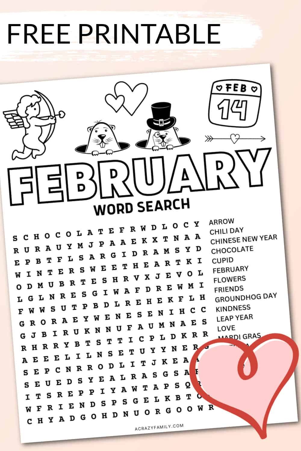 free february word search printable a crazy family