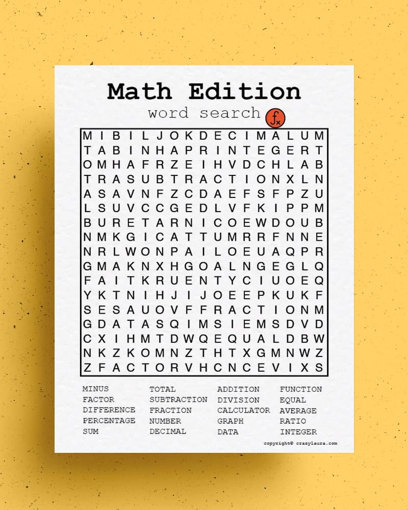 free math word search printable games pdf sheets crazy laura