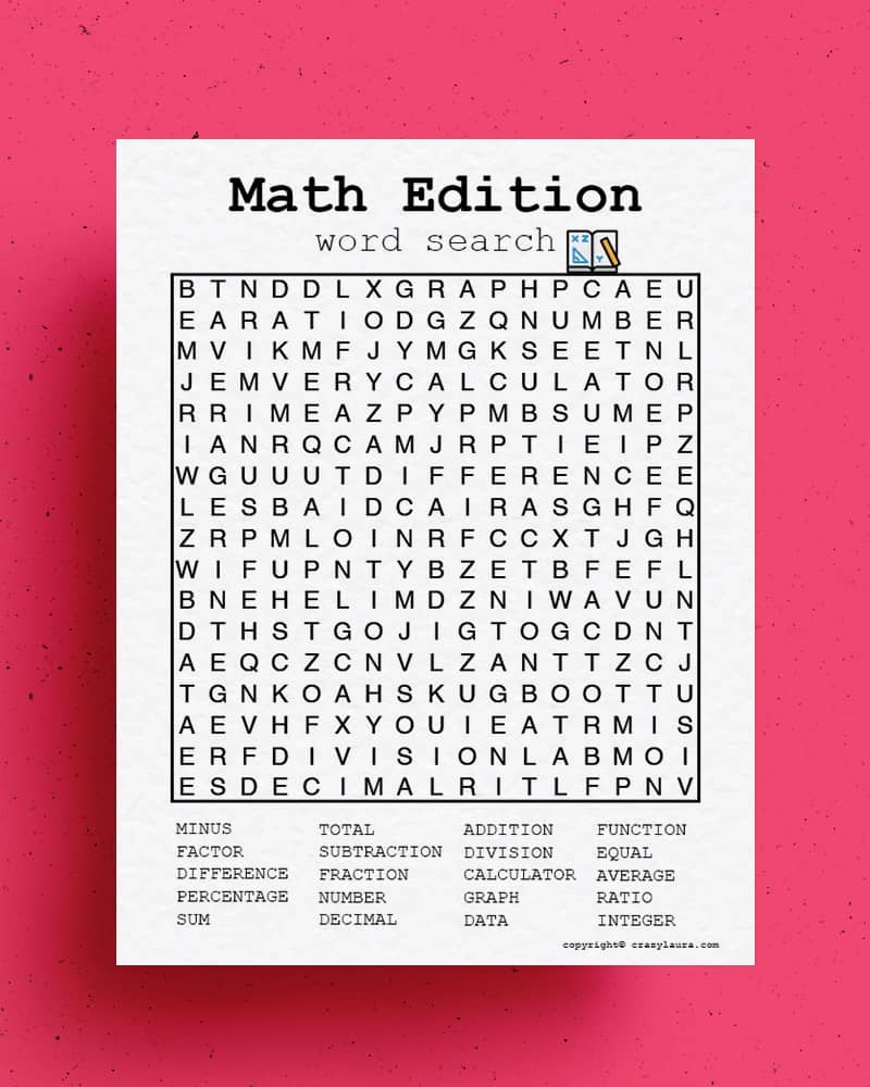 free math word search printable games pdf sheets crazy laura