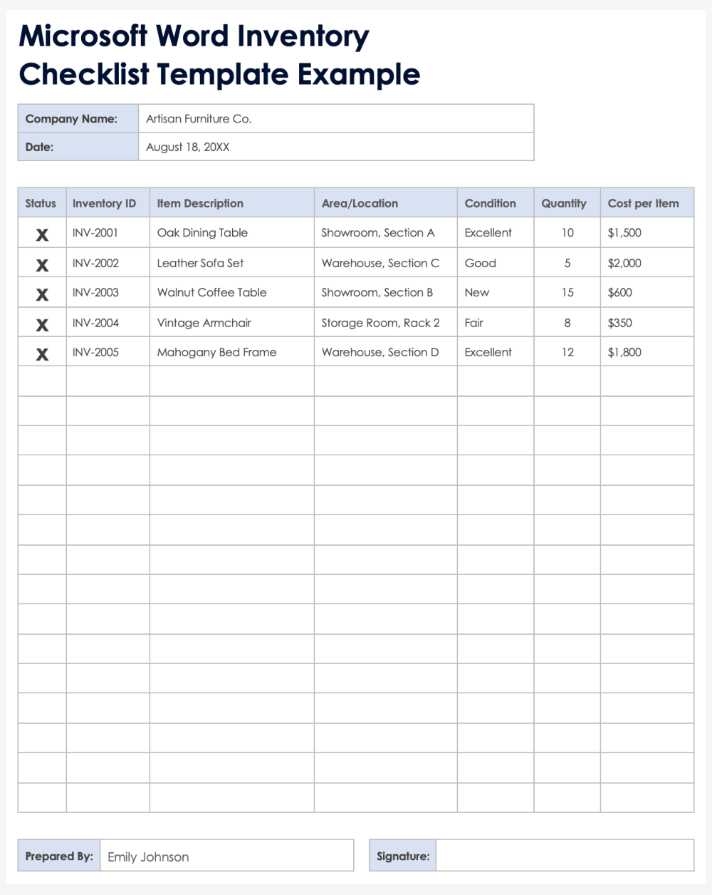Free Microsoft Word Inventory Templates