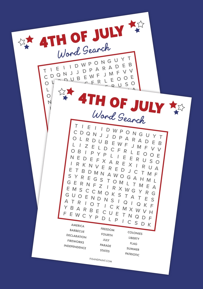 Free Printable 4th Of July Word Search Pjs And Paint