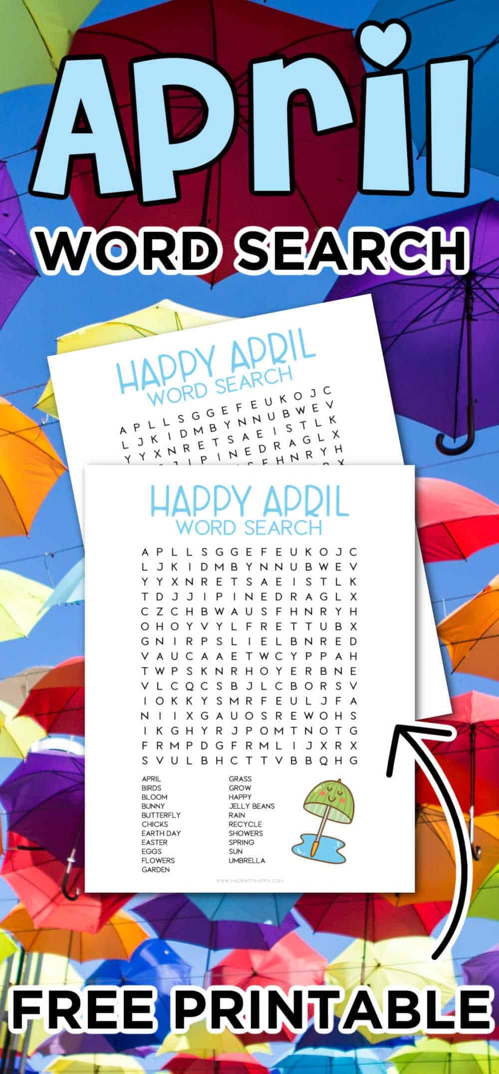 Free Printable April Word Search For Kids Made With HAPPY