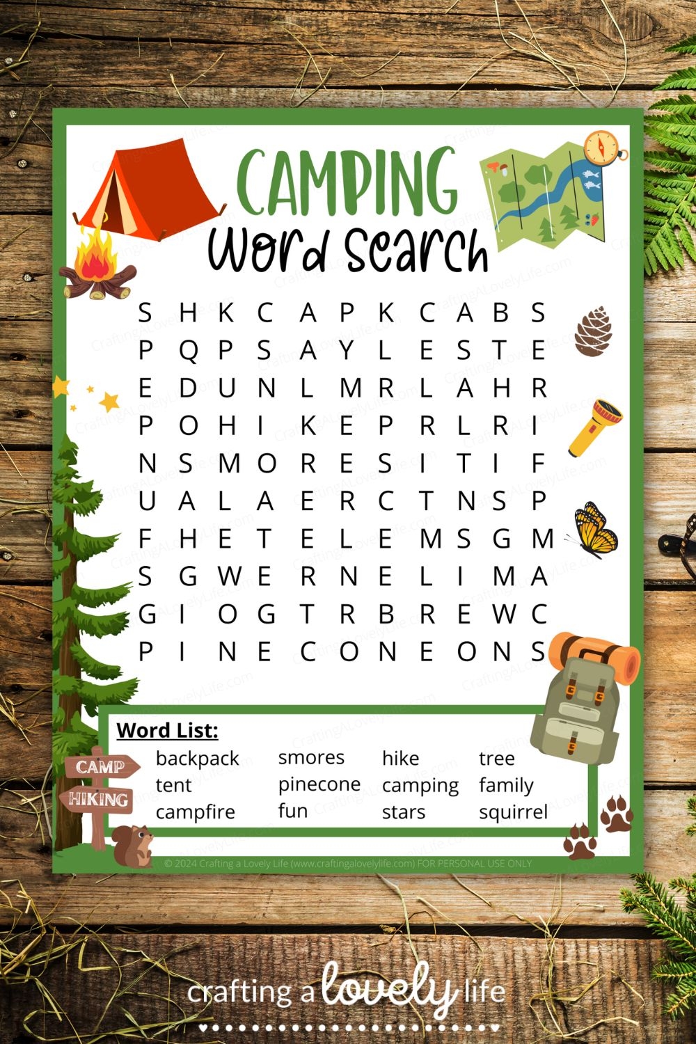 free printable camping word search