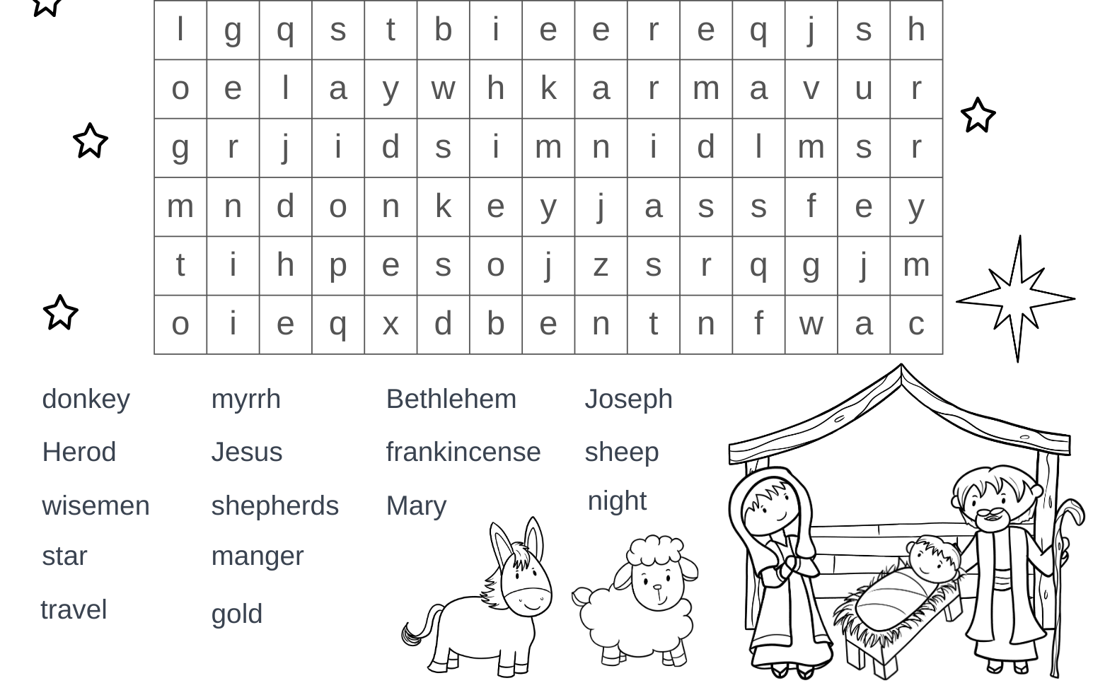 free printable christmas nativity word search out upon the waters