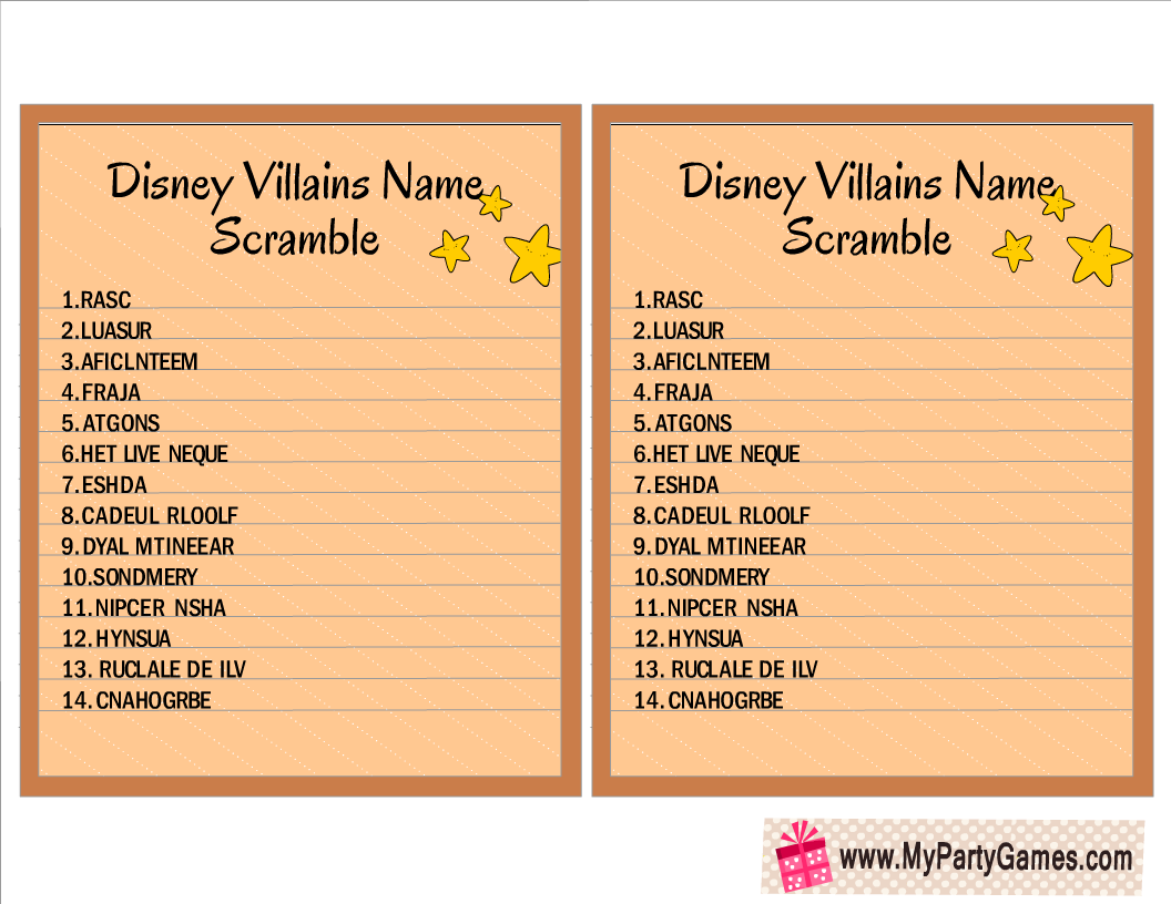 Free Printable Disney Villains Name Scramble