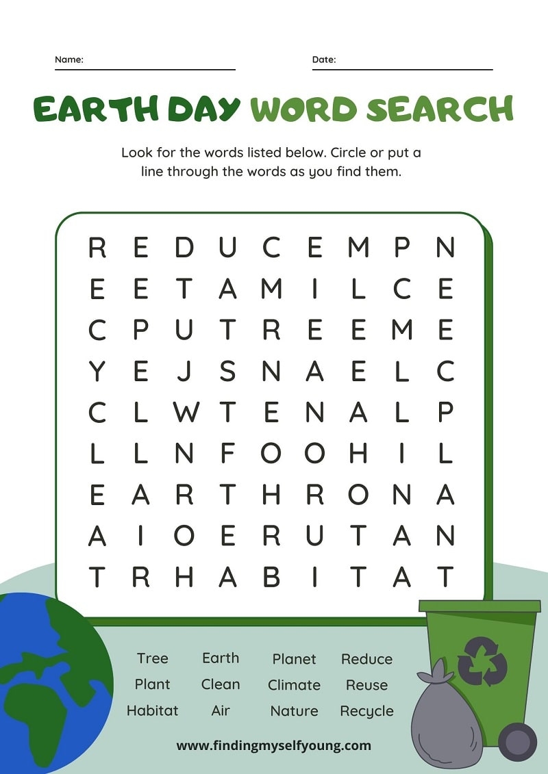 Earth Day Word Search Printable Free Puzzles