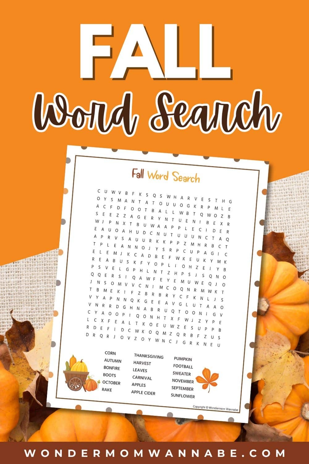 free printable fall word search with answer key