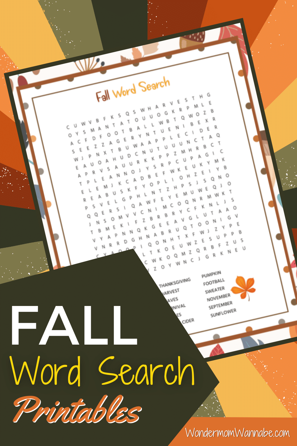 free printable fall word search with answer key