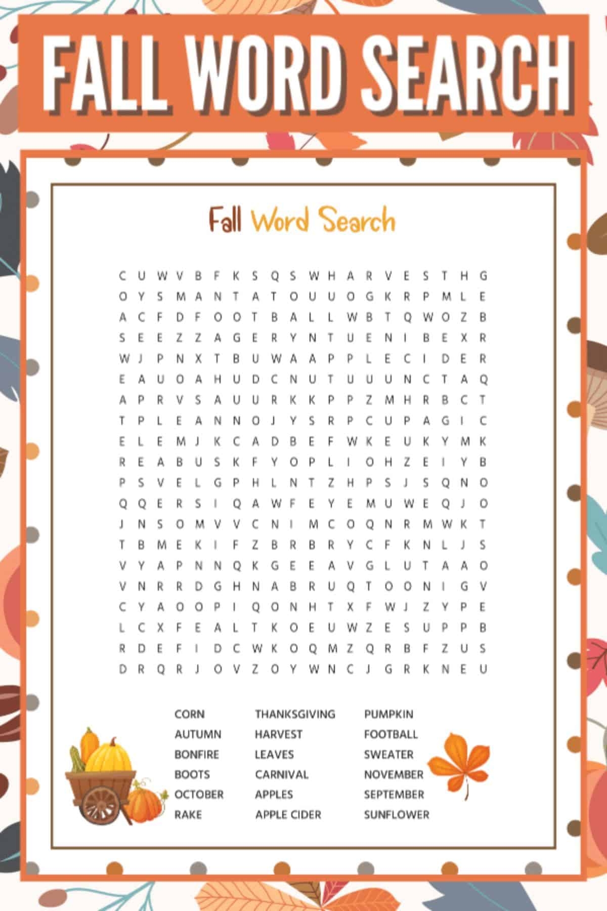 free printable fall word search with answer key worksheets library