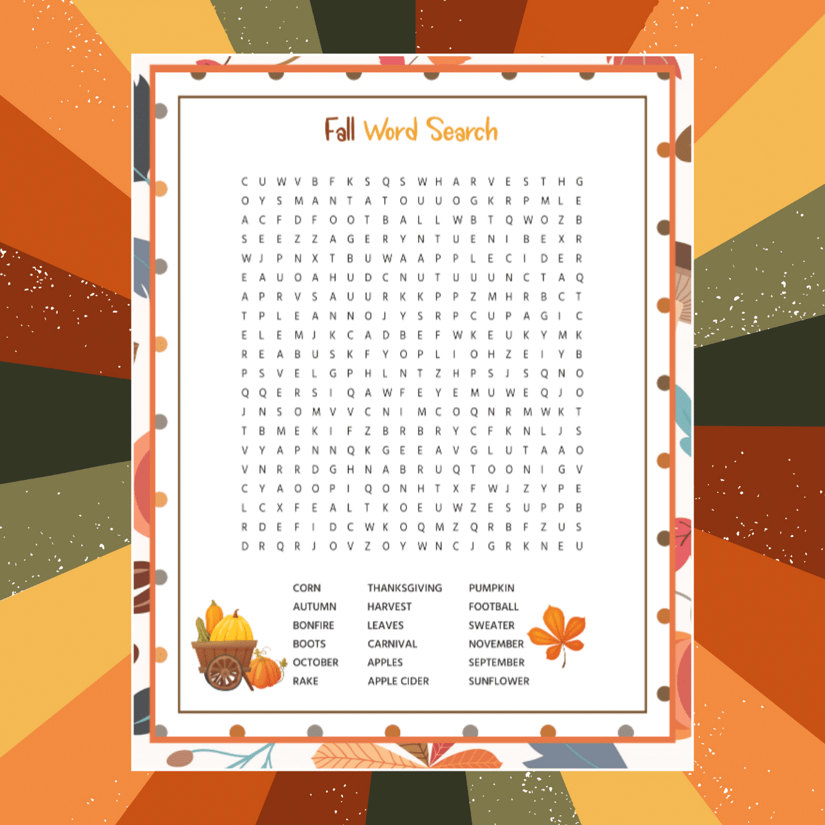 free printable fall word search with answer key worksheets library