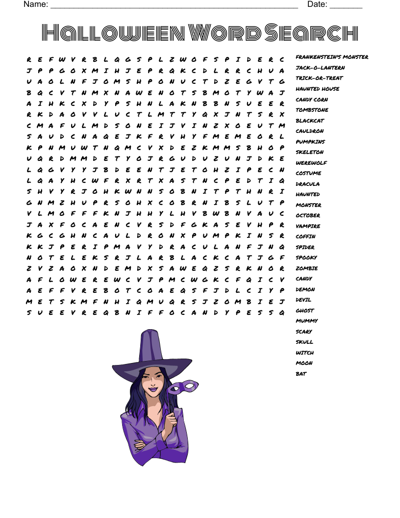 free printable monster word search colouring page game