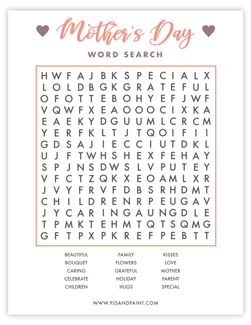 free printable mother s day word search pjs and paint