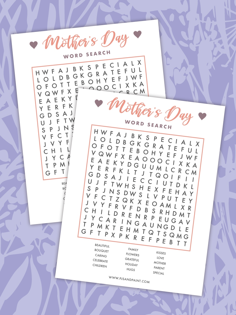 Free Printable Mother s Day Word Search Pjs And Paint