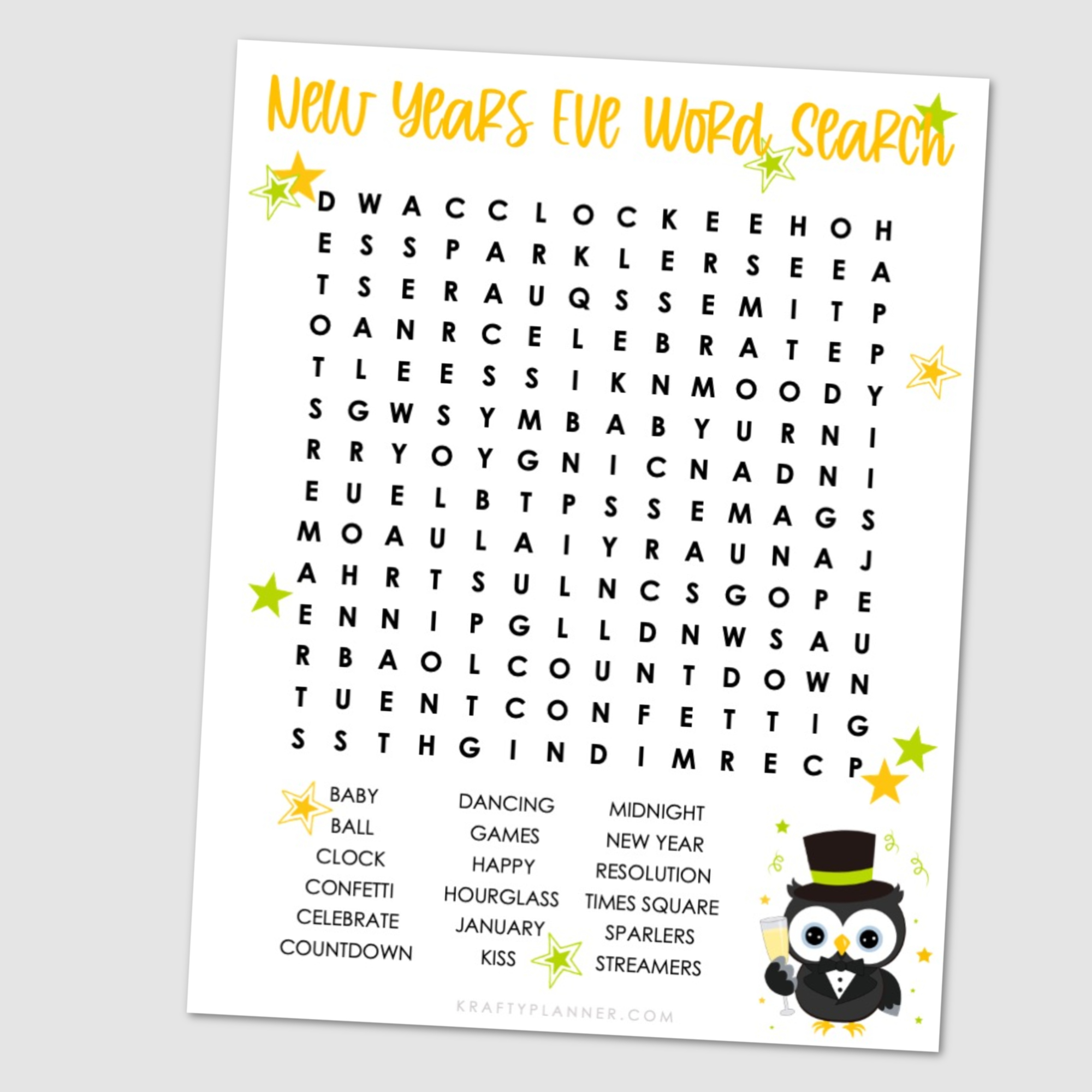 New Years Free Printable Word Search