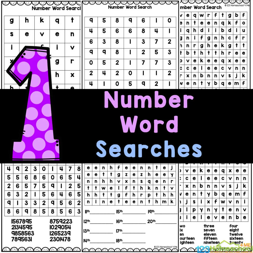 free printable number word searches worksheets