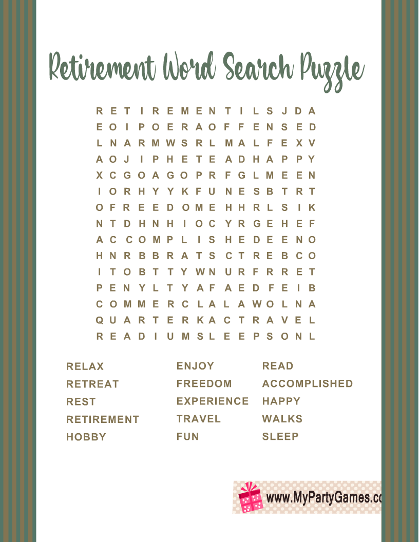 Free Printable Retirement Word Search Puzzle Free Printable Retirement Word Search Puzzle