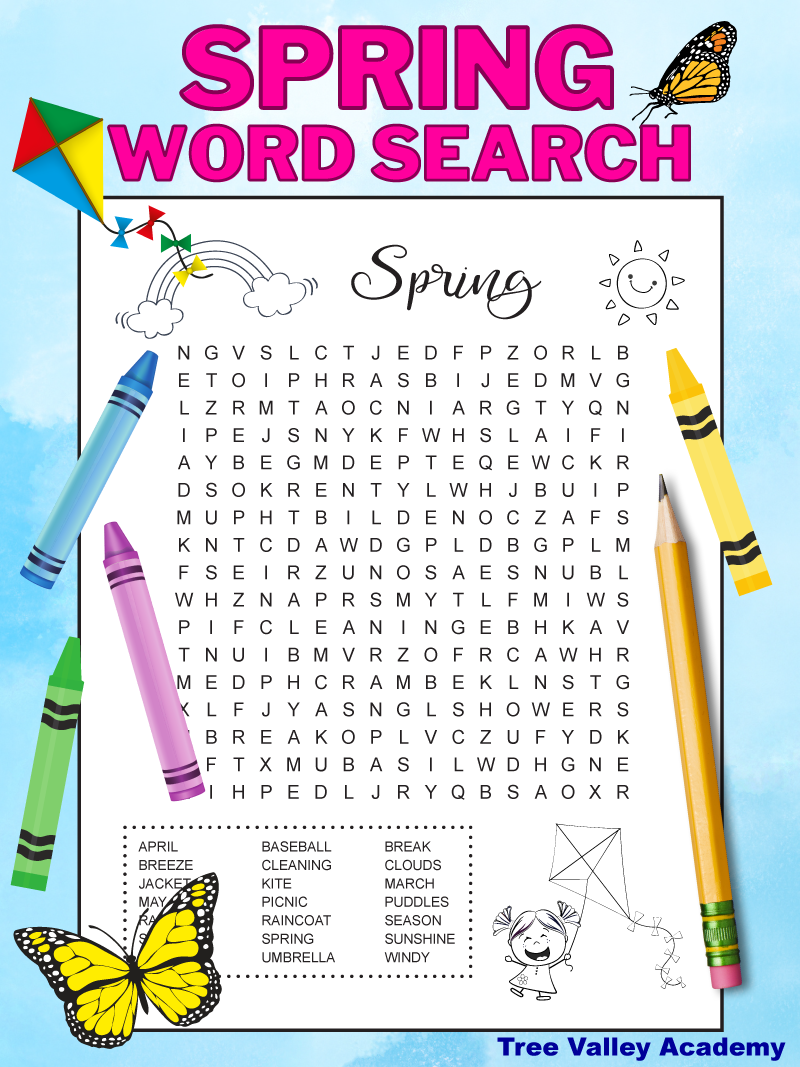 free printable spring break word search for kids