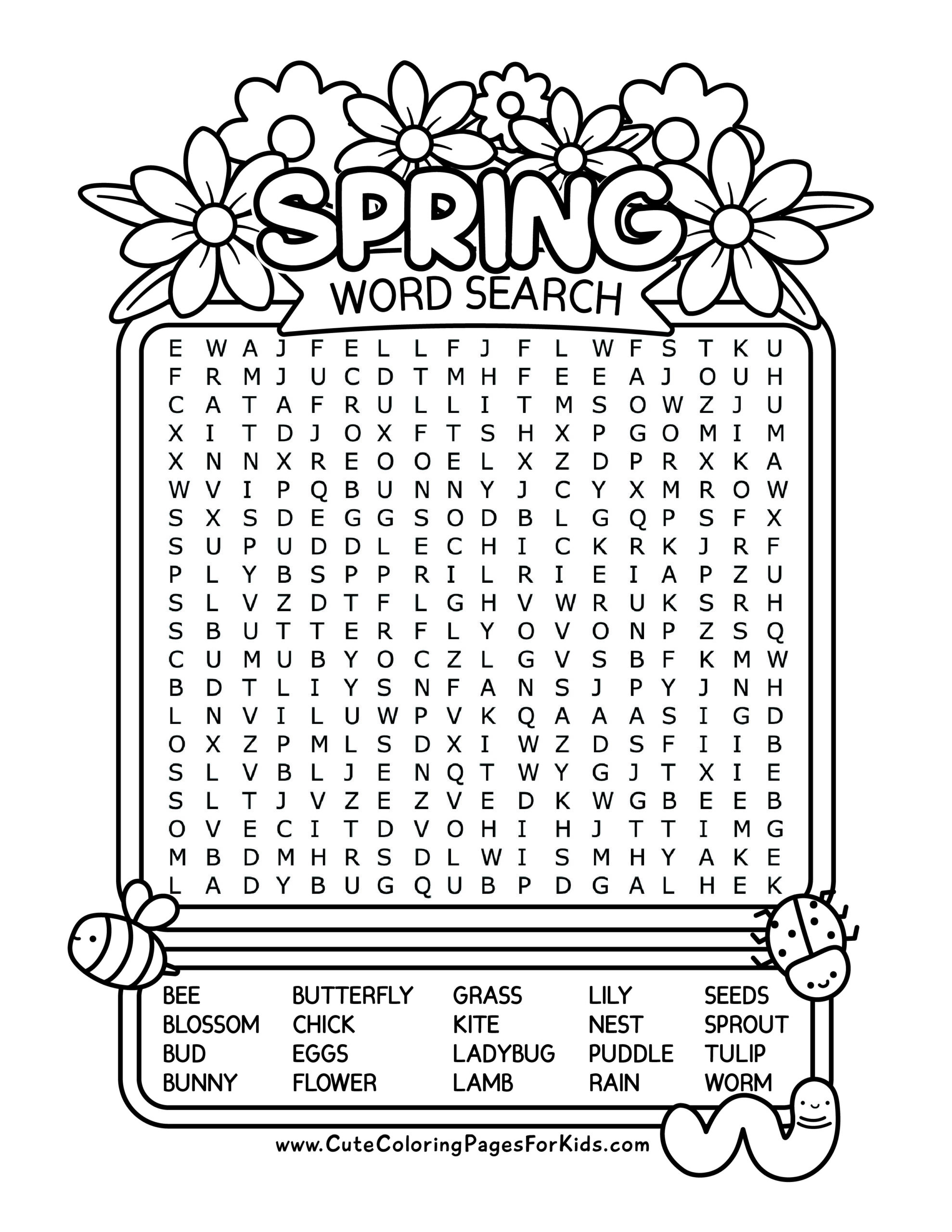 free printable spring word search for kids cute coloring pages for kids