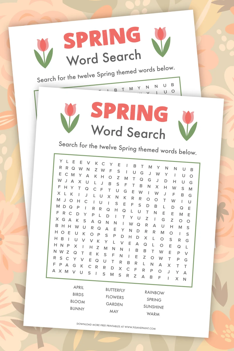 free printable spring word search pjs and paint