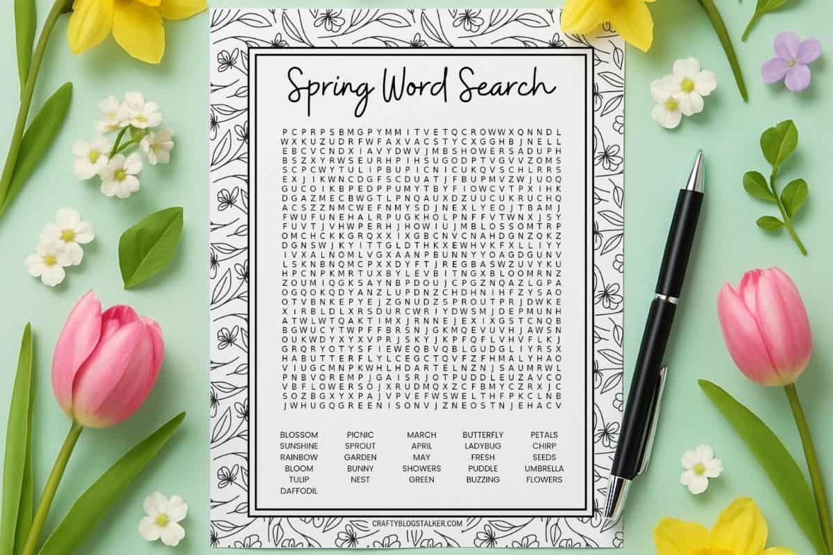 Printable Spring Word Search For Adults