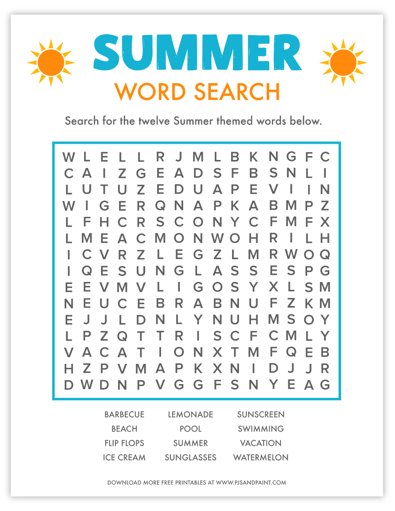Summer Word Search Printable Free